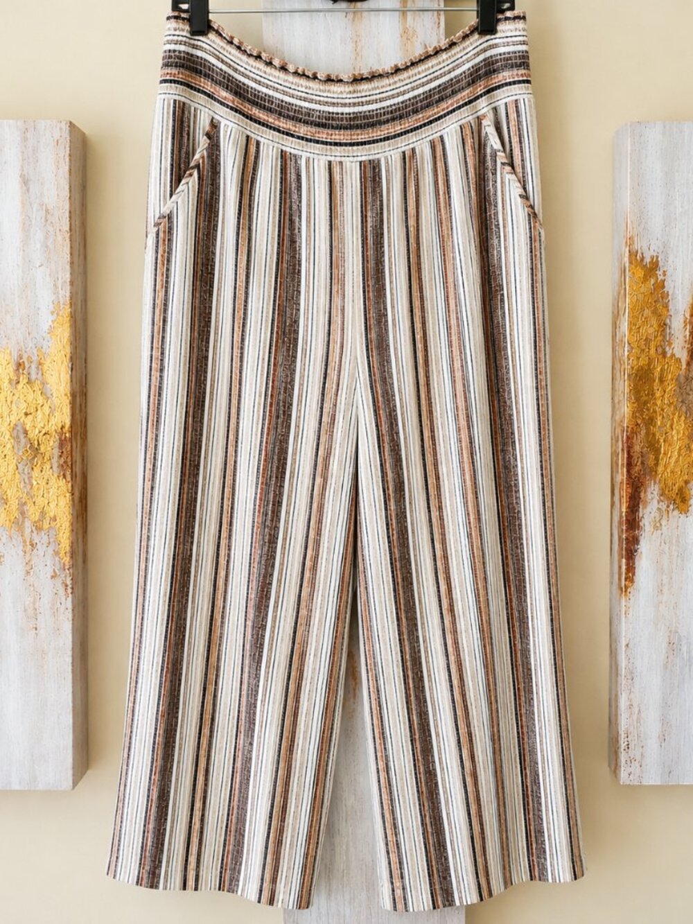 Robert Louis Cream Lightweight Striped Wide Legged Dress Pants SZ 3X